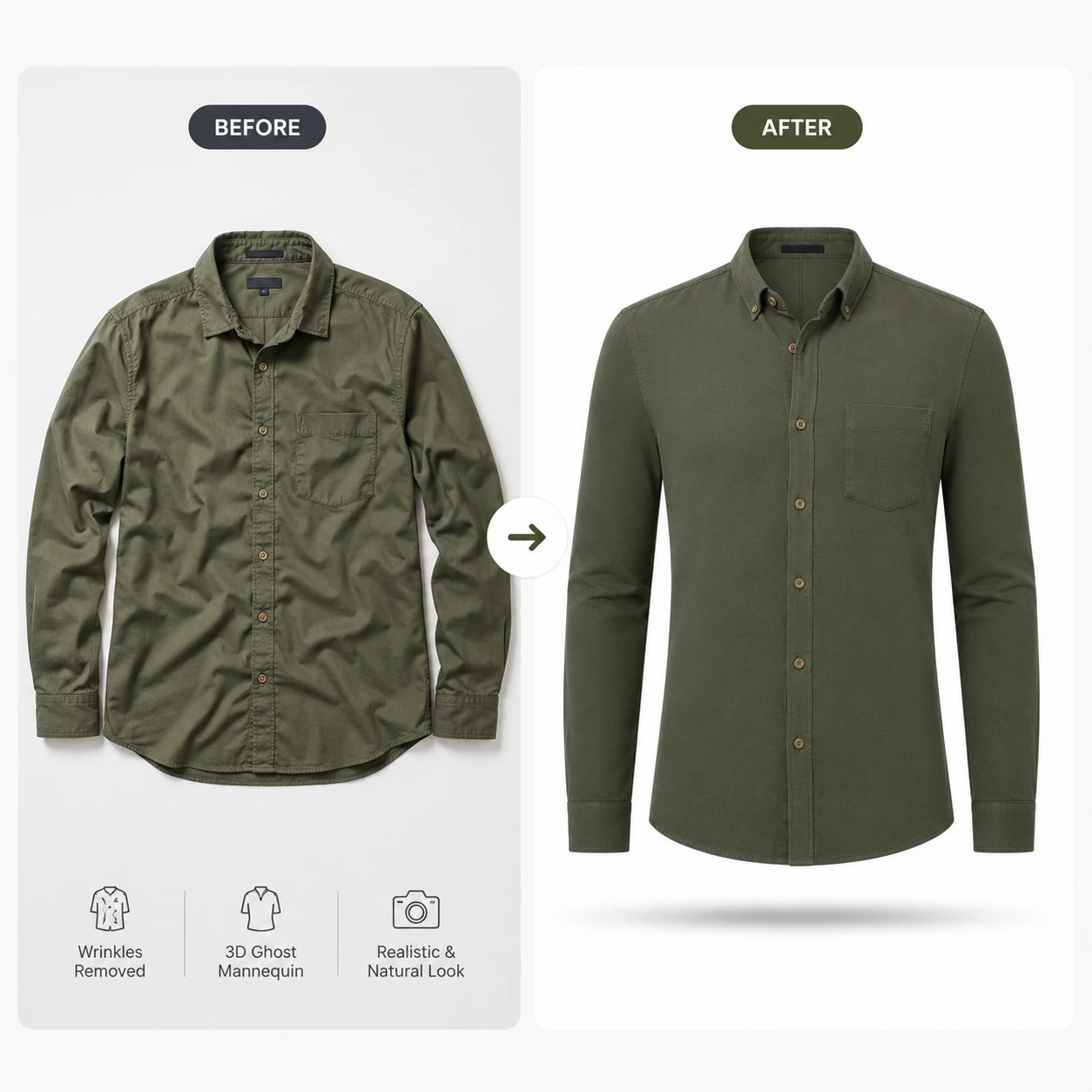 Male jacket showcasing 3D structure and inner neck detail using AI Ghost Mannequin